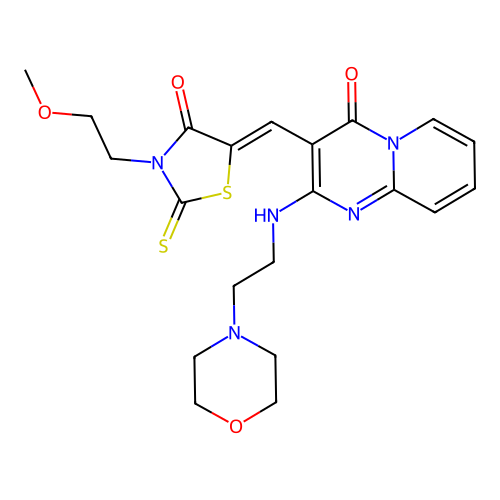 (Z)-3-(2-methoxyethyl)-5-((2-((2-morpholinoethyl)amino)-4-oxo-4H-pyrido[1,2-a]pyrimidin-3-yl)methylene)-2-thioxothiazolidin-4-one structure