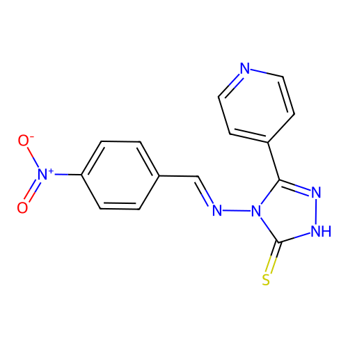 4-[(E)-(4-nitrophenyl)methyleneamino]-5-(4-pyridyl)-1,2,4-triazole-3-thiol structure