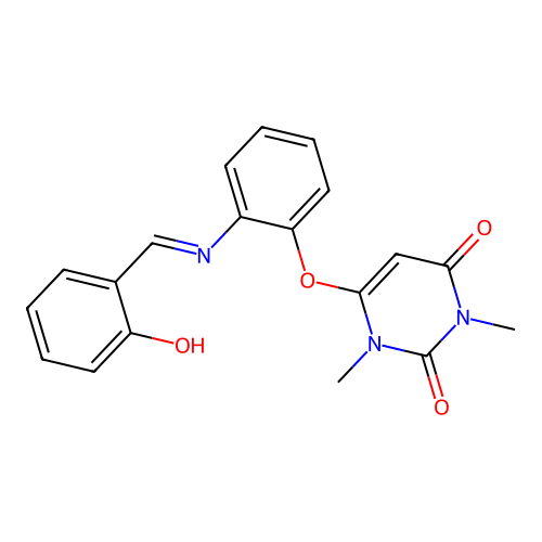 (E)-6-(2-((2-hydroxybenzylidene)amino)phenoxy)-1,3-dimethylpyrimidine-2,4(1H,3H)-dione structure