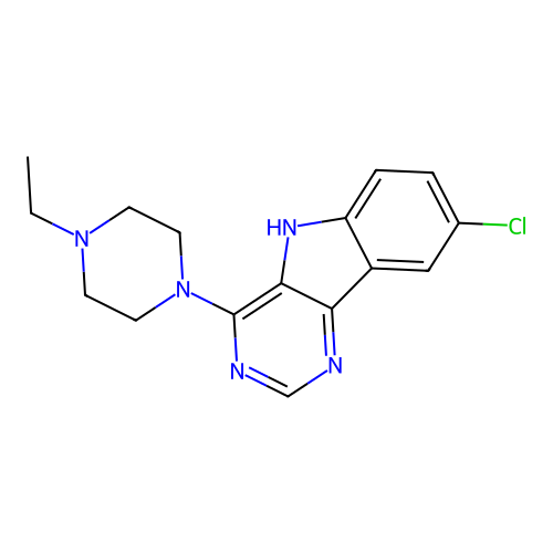 8-chloro-4-(4-ethylpiperazin-1-yl)-5H-pyrimido[5,4-b]indole structure