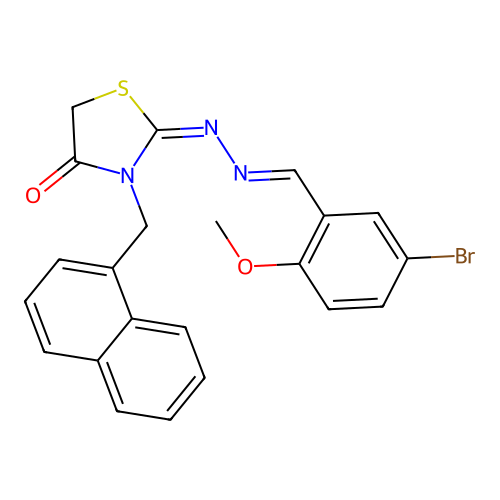 (2E)-2-[(E)-(5-bromo-2-methoxyphenyl)methylidenehydrazinylidene]-3-(naphthalen-1-ylmethyl)-1,3-thiazolidin-4-one structure