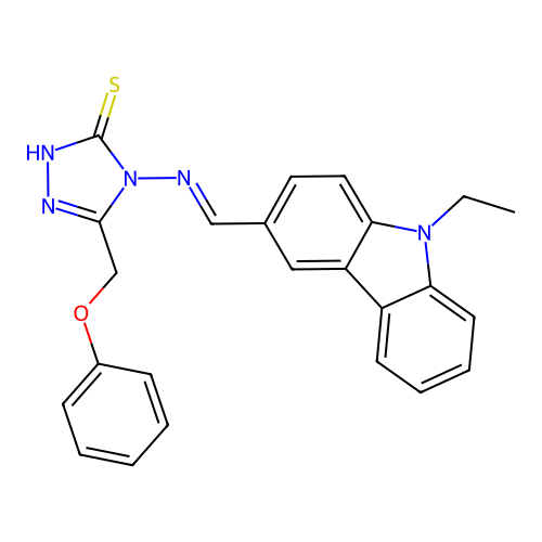 4-[(E)-(9-ethylcarbazol-3-yl)methylideneamino]-3-(phenoxymethyl)-1H-1,2,4-triazole-5-thione structure