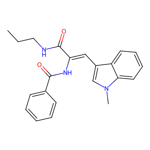 N-[(1Z)-1-(1-methyl-1H-indol-3-yl)-3-oxo-3-(propylamino)prop-1-en-2-yl]benzamide structure