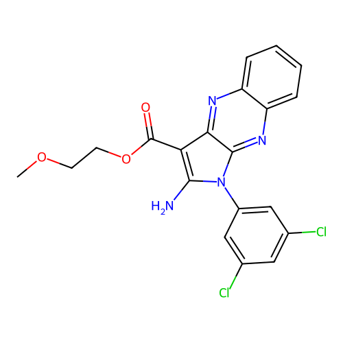 2-methoxyethyl 2-amino-1-(3,5-dichlorophenyl)-1H-pyrrolo[2,3-b]quinoxaline-3-carboxylate structure