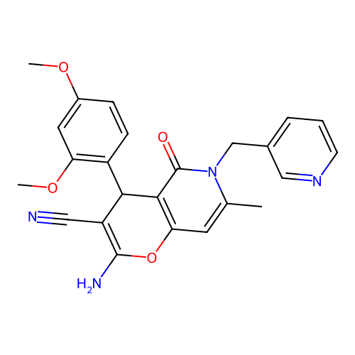 2-amino-4-(2,4-dimethoxyphenyl)-7-methyl-5-oxo-6-(pyridin-3-ylmethyl)-4H-pyrano[3,2-c]pyridine-3-carbonitrile structure