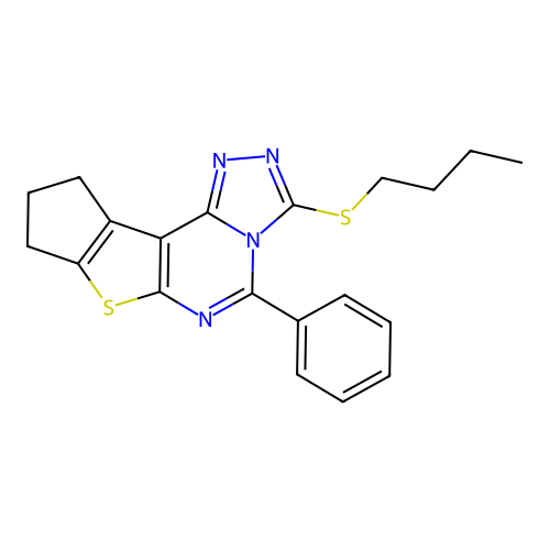 3-(butylsulfanyl)-5-phenyl-9,10-dihydro-8H-cyclopenta[4,5]thieno[3,2-e][1,2,4]triazolo[4,3-c]pyrimidine structure