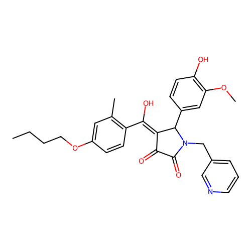 (4E)-4-[(4-butoxy-2-methylphenyl)-hydroxymethylidene]-5-(4-hydroxy-3-methoxyphenyl)-1-(pyridin-3-ylmethyl)pyrrolidine-2,3-dione structure