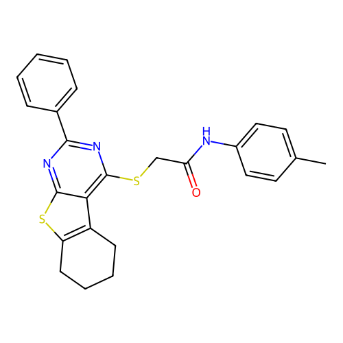 2-((2-phenyl-5,6,7,8-tetrahydrobenzo[4,5]thieno[2,3-d]pyrimidin-4-yl)thio)-N-(p-tolyl)acetamide structure
