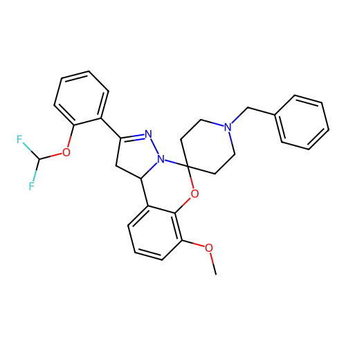 1'-benzyl-2-(2-(difluoromethoxy)phenyl)-7-methoxy-1,10b-dihydrospiro[benzo[e]pyrazolo[1,5-c][1,3]oxazine-5,4'-piperidine] structure