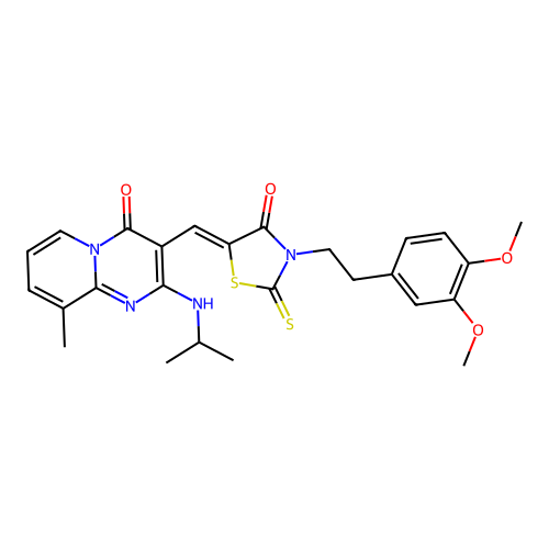 (Z)-3-(3,4-dimethoxyphenethyl)-5-((2-(isopropylamino)-9-methyl-4-oxo-4H-pyrido[1,2-a]pyrimidin-3-yl)methylene)-2-thioxothiazolidin-4-one structure