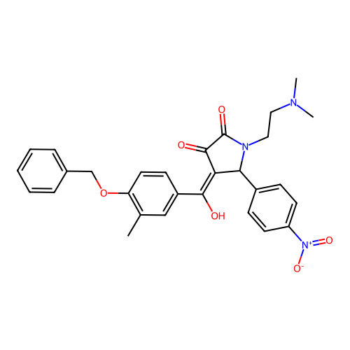 (4E)-1-(2-dimethylaminoethyl)-4-[hydroxy-(3-methyl-4-phenylmethoxyphenyl)methylidene]-5-(4-nitrophenyl)pyrrolidine-2,3-dione structure