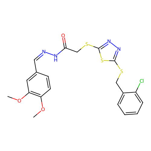 2-({5-[(2-chlorobenzyl)sulfanyl]-1,3,4-thiadiazol-2-yl}sulfanyl)-N'-[(Z)-(3,4-dimethoxyphenyl)methylidene]acetohydrazide structure