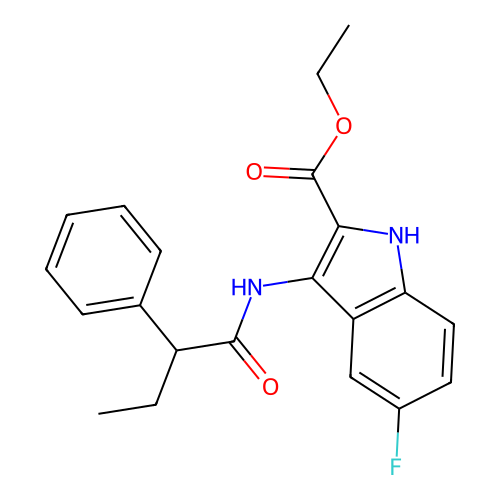 ethyl 5-fluoro-3-[(2-phenylbutanoyl)amino]-1H-indole-2-carboxylate structure