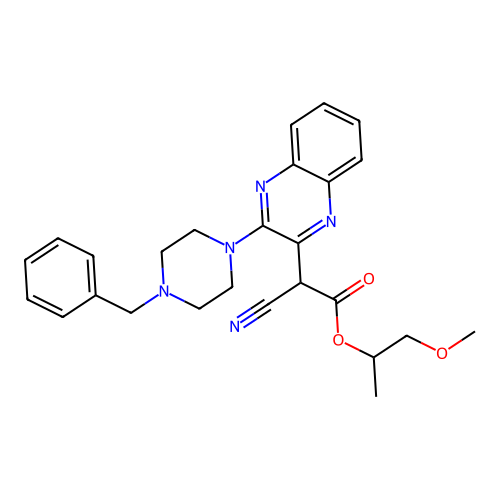 1-Methoxypropan-2-yl [3-(4-benzylpiperazin-1-yl)quinoxalin-2-yl](cyano)acetate structure