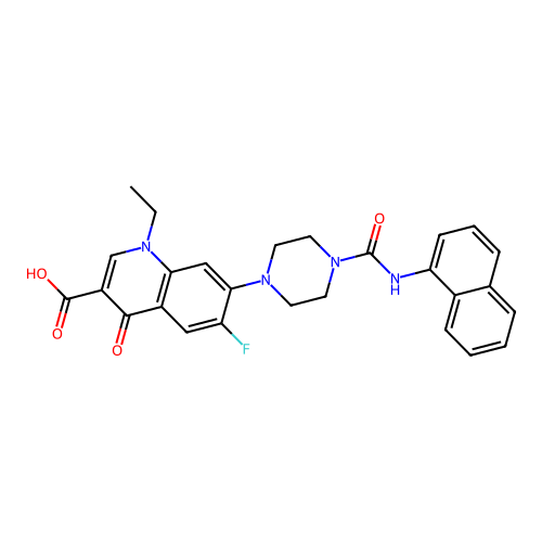 1-ethyl-6-fluoro-7-(4-(naphthalen-1-ylcarbamoyl)piperazin-1-yl)-4-oxo-1,4-dihydroquinoline-3-carboxylic acid structure
