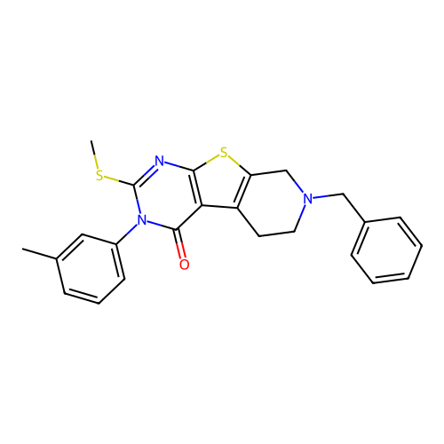 7-benzyl-2-(methylthio)-3-(m-tolyl)-5,6,7,8-tetrahydropyrido[4',3':4,5]thieno[2,3-d]pyrimidin-4(3H)-one structure