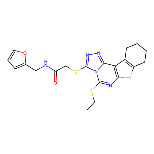 2-((5-(ethylthio)-8,9,10,11-tetrahydrobenzo[4,5]thieno[3,2-e][1,2,4]triazolo[4,3-c]pyrimidin-3-yl)thio)-N-(furan-2-ylmethyl)acetamide structure