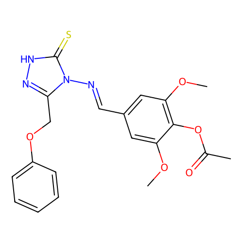 [2,6-dimethoxy-4-[(E)-[3-(phenoxymethyl)-5-sulfanylidene-1H-1,2,4-triazol-4-yl]iminomethyl]phenyl] acetate structure