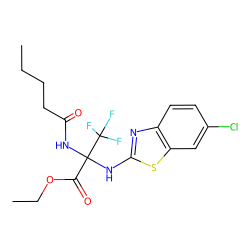 (S)-ethyl 2-((6-chlorobenzo[d]thiazol-2-yl)amino)-3,3,3-trifluoro-2-pentanamidopropanoate structure