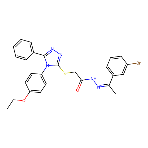 (Z)-N'-(1-(3-bromophenyl)ethylidene)-2-((4-(4-ethoxyphenyl)-5-phenyl-4H-1,2,4-triazol-3-yl)thio)acetohydrazide structure