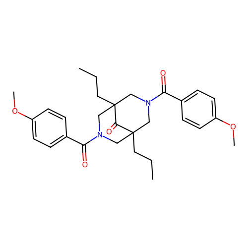 3,7-bis(4-methoxybenzoyl)-1,5-dipropyl-3,7-diazabicyclo[3.3.1]nonan-9-one structure
