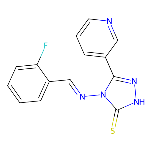 4-[(E)-(2-fluorophenyl)methylideneamino]-3-pyridin-3-yl-1H-1,2,4-triazole-5-thione structure
