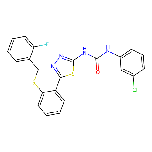 1-(3-chlorophenyl)-3-(5-(2-((2-fluorobenzyl)thio)phenyl)-1,3,4-thiadiazol-2-yl)urea structure