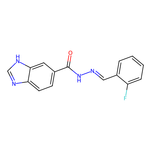 N'-[(E)-(2-fluorophenyl)methylidene]-1H-benzimidazole-5-carbohydrazide structure