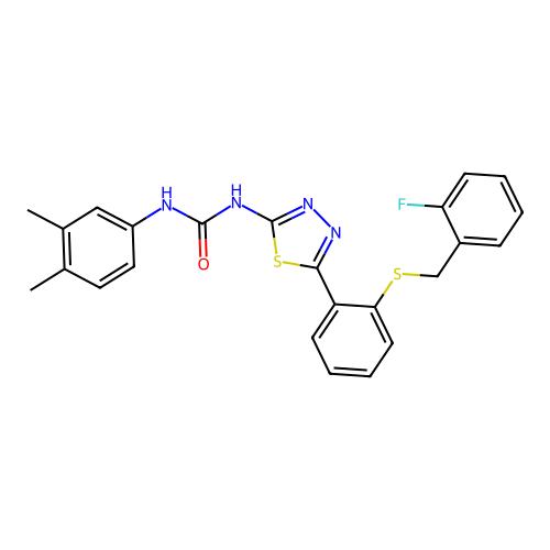 1-(3,4-dimethylphenyl)-3-[5-[2-[(2-fluorophenyl)methylsulfanyl]phenyl]-1,3,4-thiadiazol-2-yl]urea structure
