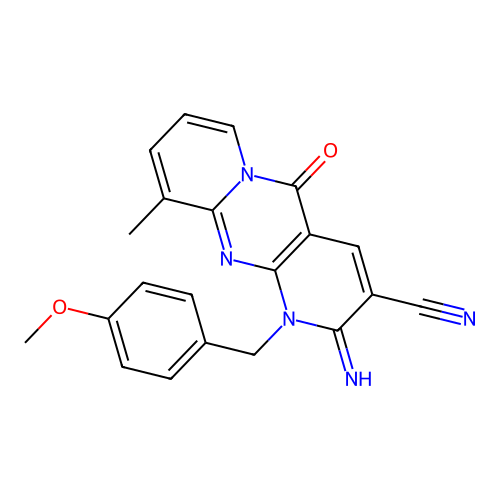 2-imino-1-(4-methoxybenzyl)-10-methyl-5-oxo-1,5-dihydro-2H-dipyrido[1,2-a:2',3'-d]pyrimidine-3-carbonitrile structure