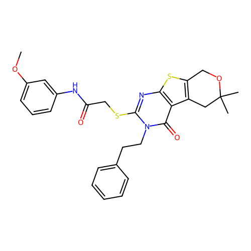 2-((6,6-dimethyl-4-oxo-3-phenethyl-4,5,6,8-tetrahydro-3H-pyrano[4',3':4,5]thieno[2,3-d]pyrimidin-2-yl)thio)-N-(3-methoxyphenyl)acetamide structure