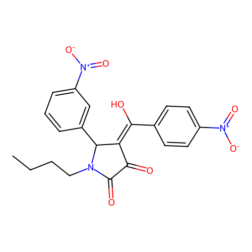 (4E)-1-butyl-4-[hydroxy(4-nitrophenyl)methylidene]-5-(3-nitrophenyl)pyrrolidine-2,3-dione structure