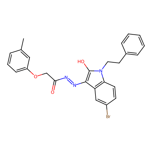 (Z)-N'-(5-bromo-2-oxo-1-phenethylindolin-3-ylidene)-2-(m-tolyloxy)acetohydrazide structure