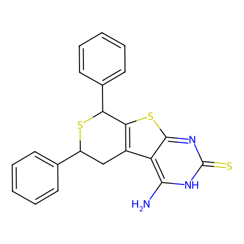 4-amino-6,8-diphenyl-1,5,6,8-tetrahydro-2H-thiopyrano[4',3':4,5]thieno[2,3-d]pyrimidine-2-thione structure