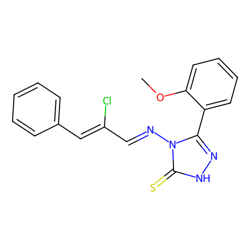 4-((2-CL-3-PH-2-Propenylidene)amino)-5-(2-meo-phenyl)-4H-1,2,4-triazole-3-thiol structure