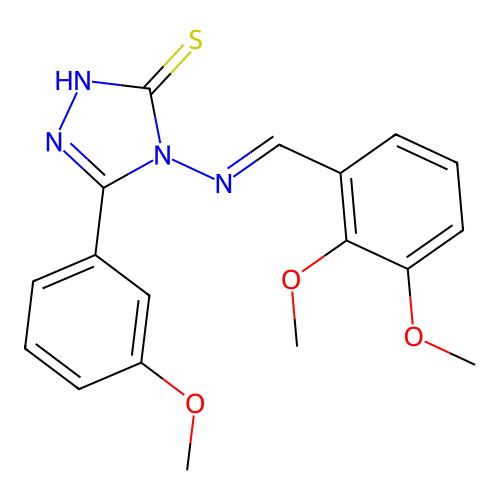 (E)-4-((2,3-dimethoxybenzylidene)amino)-5-(3-methoxyphenyl)-4H-1,2,4-triazole-3-thiol structure