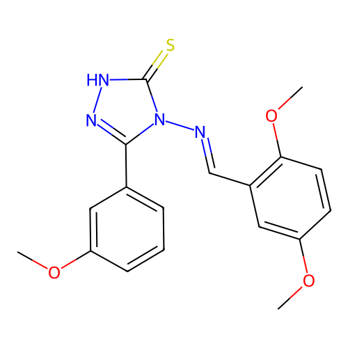 (E)-4-((2,5-dimethoxybenzylidene)amino)-5-(3-methoxyphenyl)-4H-1,2,4-triazole-3-thiol structure