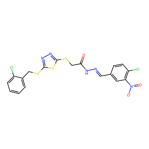(E)-N'-(4-chloro-3-nitrobenzylidene)-2-((5-((2-chlorobenzyl)thio)-1,3,4-thiadiazol-2-yl)thio)acetohydrazide structure