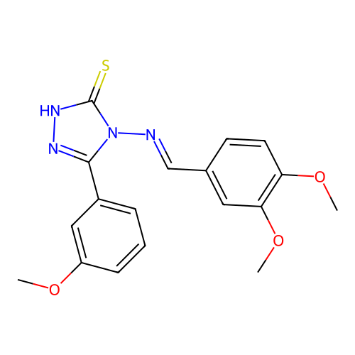 (E)-4-((3,4-dimethoxybenzylidene)amino)-5-(3-methoxyphenyl)-4H-1,2,4-triazole-3-thiol structure