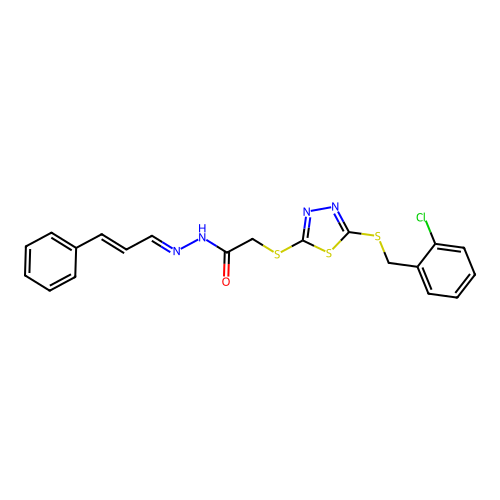 (E)-2-((5-((2-chlorobenzyl)thio)-1,3,4-thiadiazol-2-yl)thio)-N'-((E)-3-phenylallylidene)acetohydrazide structure