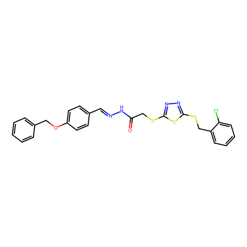 N'-{(E)-[4-(benzyloxy)phenyl]methylidene}-2-({5-[(2-chlorobenzyl)sulfanyl]-1,3,4-thiadiazol-2-yl}sulfanyl)acetohydrazide structure