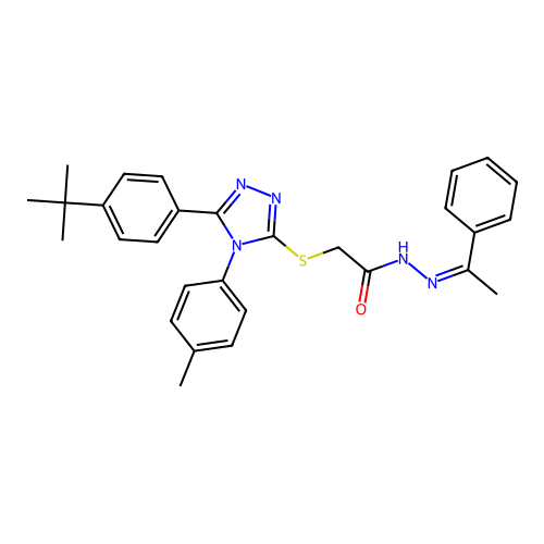 2-{[5-(4-tert-butylphenyl)-4-(4-methylphenyl)-4H-1,2,4-triazol-3-yl]sulfanyl}-N'-[(1Z)-1-phenylethylidene]acetohydrazide structure