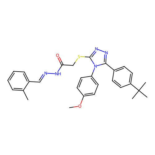 2-{[5-(4-tert-butylphenyl)-4-(4-methoxyphenyl)-4H-1,2,4-triazol-3-yl]sulfanyl}-N'-[(E)-(2-methylphenyl)methylidene]acetohydrazide structure