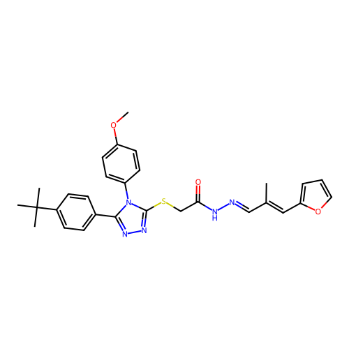 2-{[5-(4-tert-butylphenyl)-4-(4-methoxyphenyl)-4H-1,2,4-triazol-3-yl]sulfanyl}-N'-[(1E,2E)-3-(furan-2-yl)-2-methylprop-2-en-1-ylidene]acetohydrazide structure