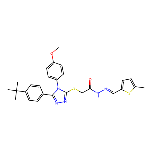 2-{[5-(4-tert-butylphenyl)-4-(4-methoxyphenyl)-4H-1,2,4-triazol-3-yl]sulfanyl}-N'-[(E)-(5-methylthiophen-2-yl)methylidene]acetohydrazide structure