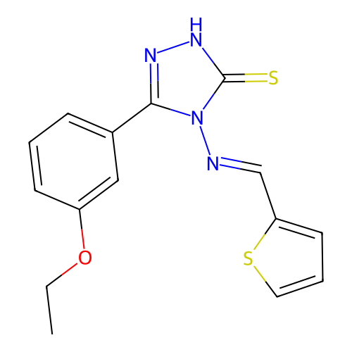 (E)-5-(3-ethoxyphenyl)-4-((thiophen-2-ylmethylene)amino)-4H-1,2,4-triazole-3-thiol structure