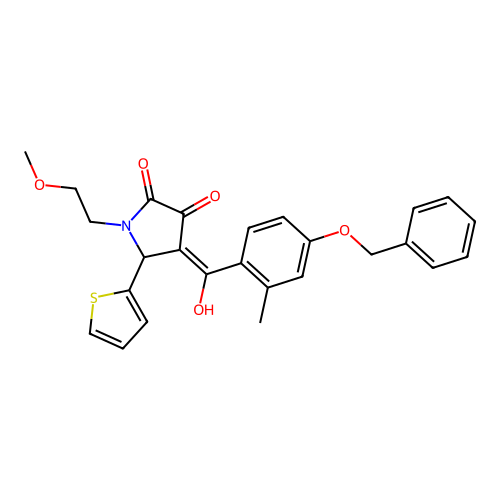 (4E)-4-[hydroxy-(2-methyl-4-phenylmethoxyphenyl)methylidene]-1-(2-methoxyethyl)-5-thiophen-2-ylpyrrolidine-2,3-dione structure