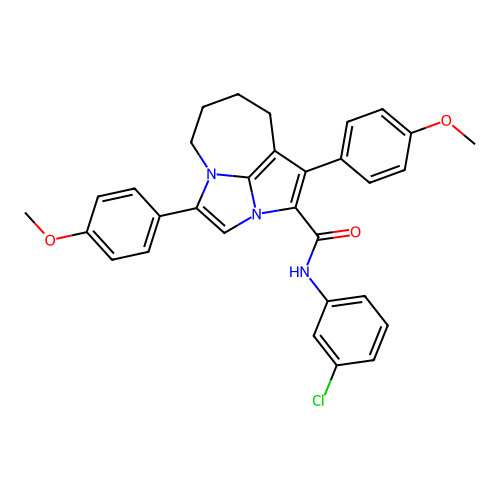 N-(3-chlorophenyl)-1,4-bis(4-methoxyphenyl)-5,6,7,8-tetrahydro-2a,4a-diazacyclopenta[cd]azulene-2-carboxamide structure