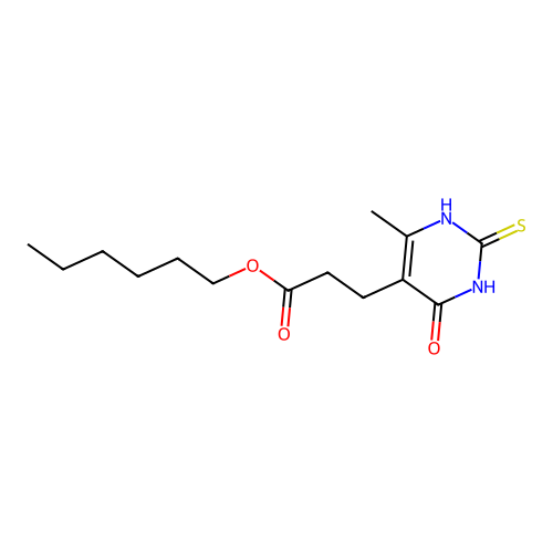Hexyl 3-(4-hydroxy-6-methyl-2-sulfanylpyrimidin-5-yl)propanoate structure