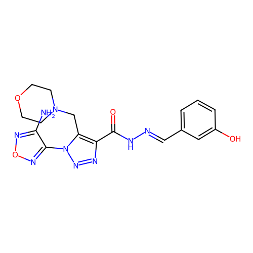 (E)-1-(4-amino-1,2,5-oxadiazol-3-yl)-N'-(3-hydroxybenzylidene)-5-(morpholinomethyl)-1H-1,2,3-triazole-4-carbohydrazide structure